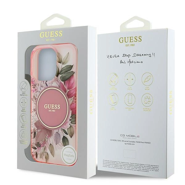Guess IML Flower & Tonal Circle MagSafe iPhone 16 Pro Case - Pinkeng