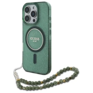Guess IML Glitter With Pearl Strap MagSafe case for iPhone 16 Pro - greeneng