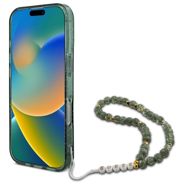 Guess IML Glitter With Pearl Strap MagSafe case for iPhone 16 Pro - greeneng