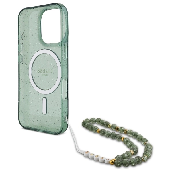 Guess IML Glitter With Pearl Strap MagSafe case for iPhone 16 Pro - greeneng
