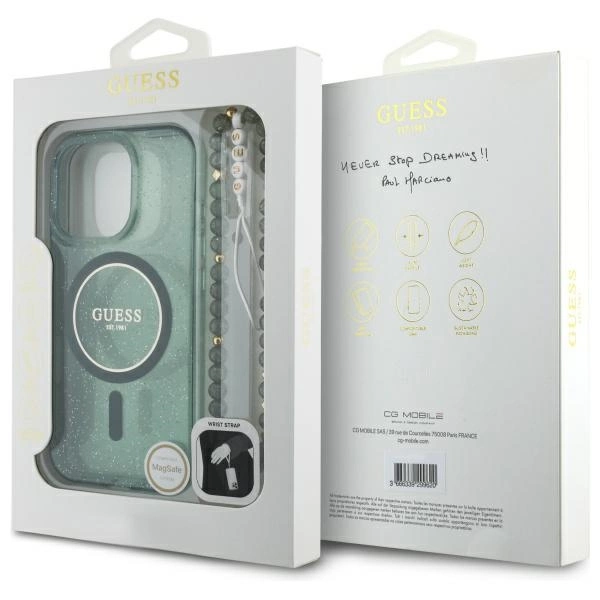 Guess IML Glitter With Pearl Strap MagSafe case for iPhone 16 Pro - greeneng