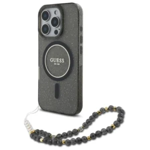 Guess IML Glitter With Pearl Strap MagSafe case for iPhone 16 Pro - blackeng