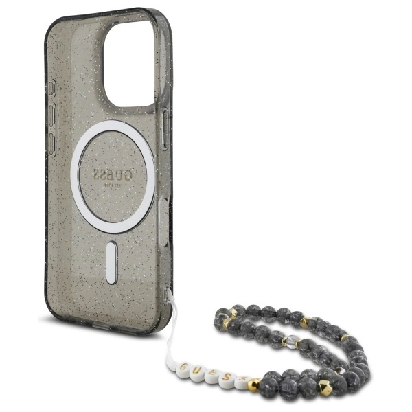 Guess IML Glitter With Pearl Strap MagSafe case for iPhone 16 Pro - blackeng