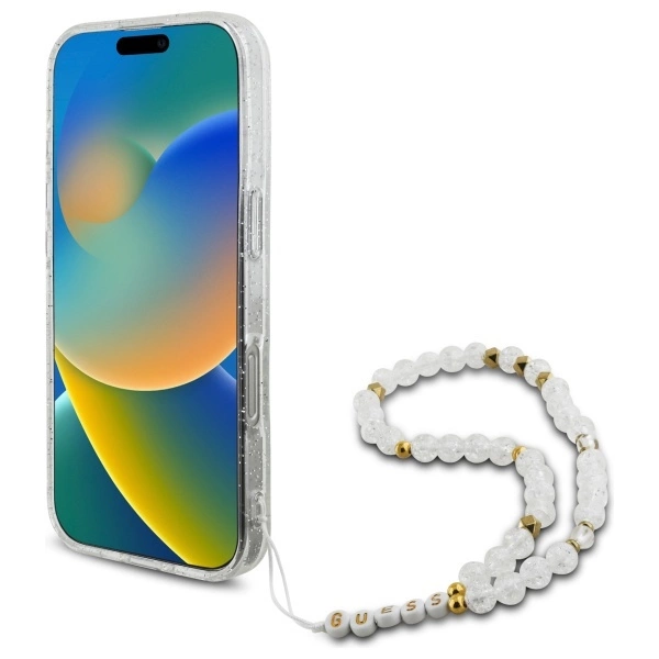 Guess IML Glitter With Pearl Strap MagSafe iPhone 16 Pro Case - Cleareng