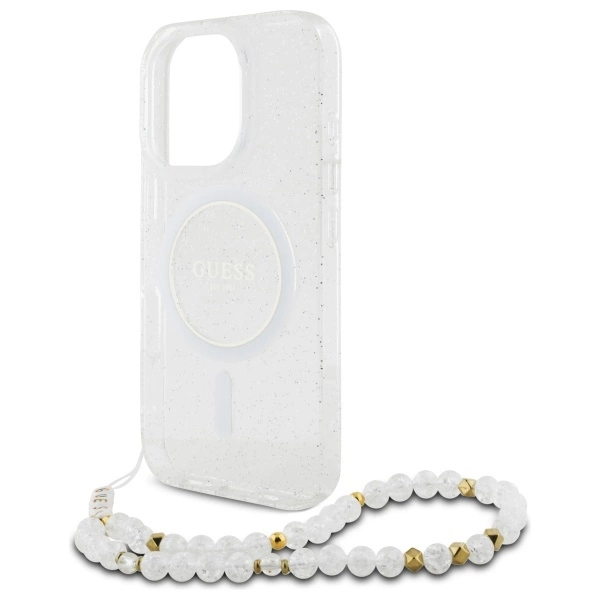 Guess IML Glitter With Pearl Strap MagSafe iPhone 16 Pro Case - Cleareng