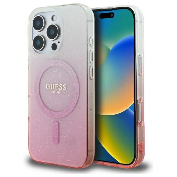 Guess IML Glitter Gradient MagSafe Case for iPhone 16 Pro - Pinkeng
