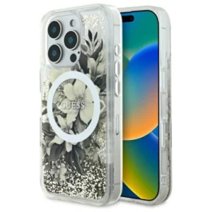 Guess Liquid Glitter Flower MagSafe iPhone 16 Pro Case - Beigeeng