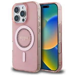 Guess IML Rhinestones MagSafe iPhone 16 Pro Case - Pinkeng