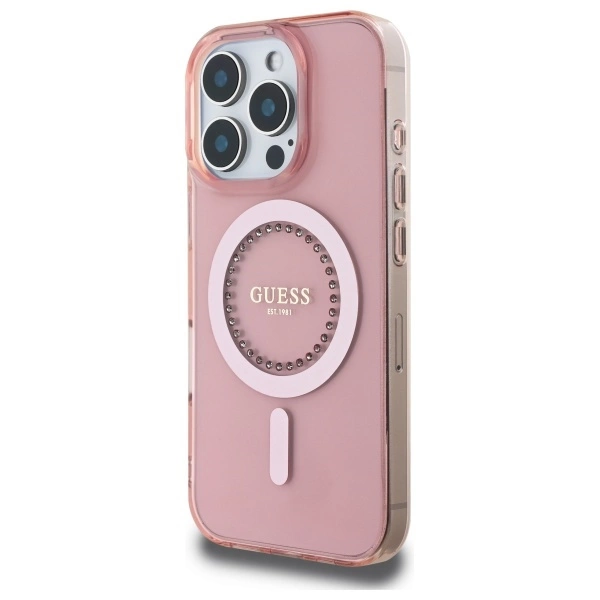Guess IML Rhinestones MagSafe iPhone 16 Pro Case - Pinkeng