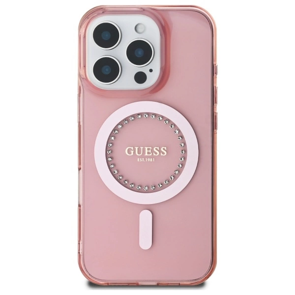 Guess IML Rhinestones MagSafe iPhone 16 Pro Case - Pinkeng