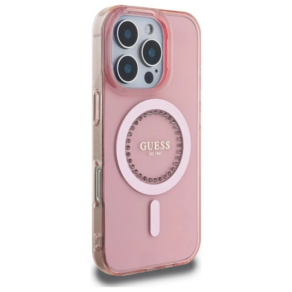 Guess IML Rhinestones MagSafe iPhone 16 Pro Case - Pinkeng