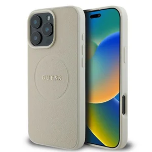 Guess Grained Ring MagSafe case for iPhone 16 Pro - beigeeng