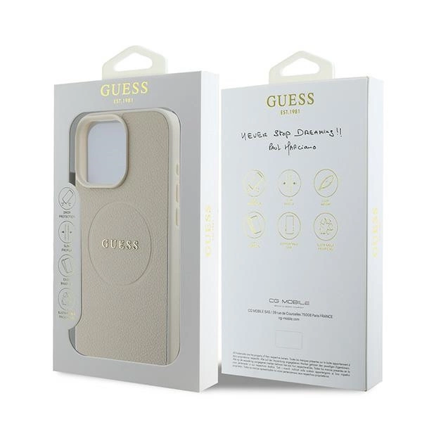 Guess Grained Ring MagSafe case for iPhone 16 Pro - beigeeng