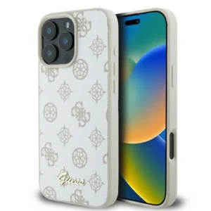 Guess Peony Script Logo MagSafe iPhone 16 Pro Case - Whiteeng