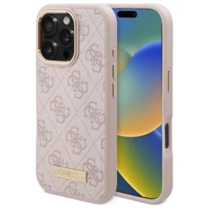 Guess 4G Logo Plate MagSafe iPhone 16 Pro Case - Pinkeng