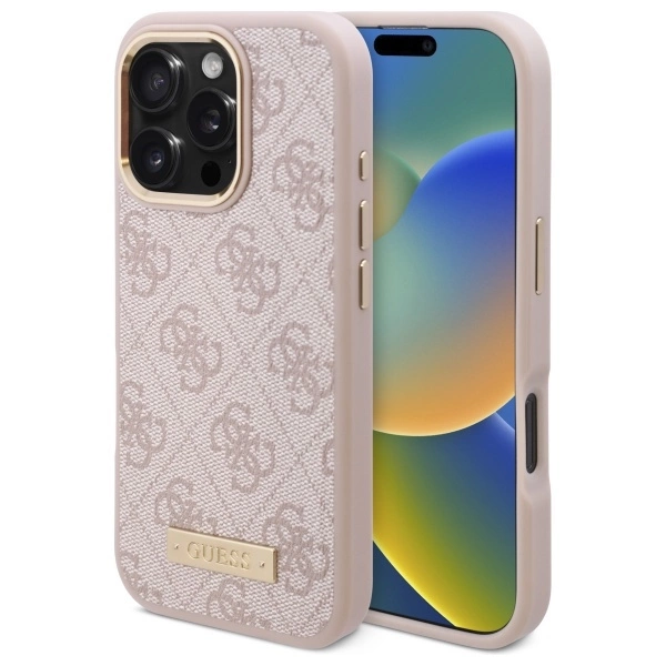 Guess 4G Logo Plate MagSafe iPhone 16 Pro Case - Pinkeng