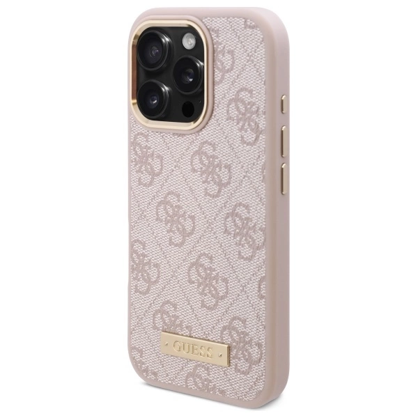Guess 4G Logo Plate MagSafe iPhone 16 Pro Case - Pinkeng