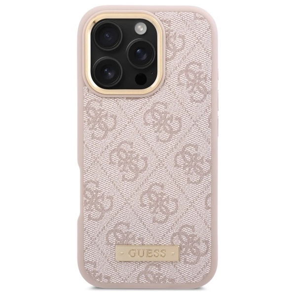 Guess 4G Logo Plate MagSafe iPhone 16 Pro Case - Pinkeng