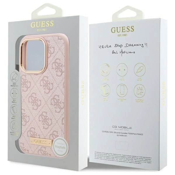 Guess 4G Logo Plate MagSafe iPhone 16 Pro Case - Pinkeng