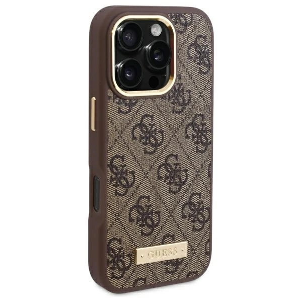Guess 4G Logo Plate MagSafe iPhone 16 Pro Case - Browneng