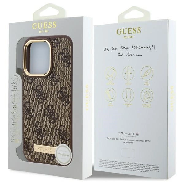 Guess 4G Logo Plate MagSafe iPhone 16 Pro Case - Browneng