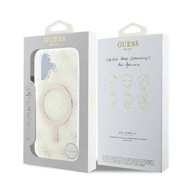 Guess IML 4G Background MagSafe Case for iPhone 16 Plus - Whiteeng