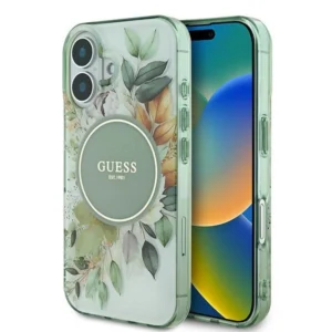 Guess IML Flower & Tonal Circle MagSafe case for iPhone 16 Plus - greeneng