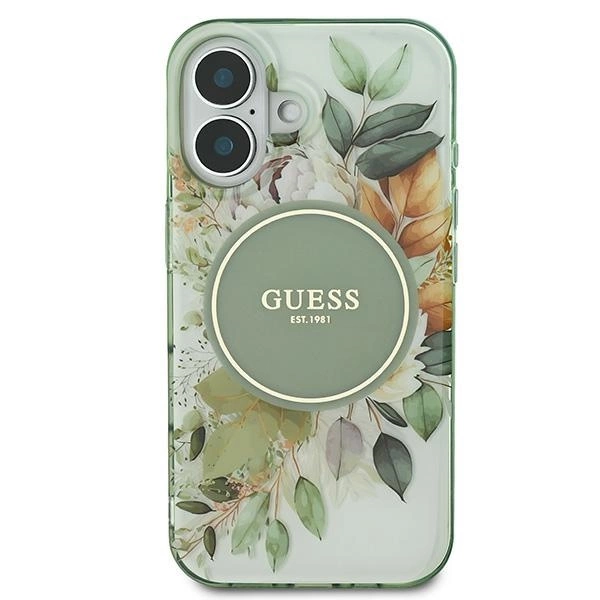Guess IML Flower & Tonal Circle MagSafe case for iPhone 16 Plus - greeneng