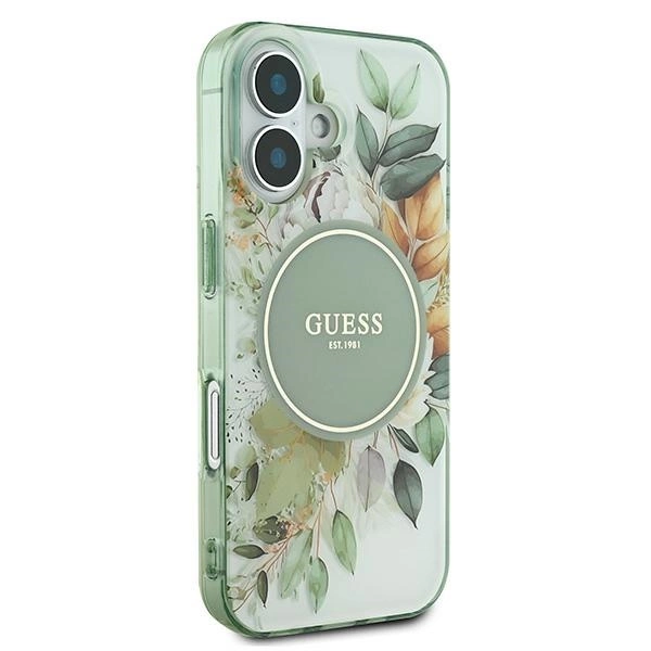 Guess IML Flower & Tonal Circle MagSafe case for iPhone 16 Plus - greeneng