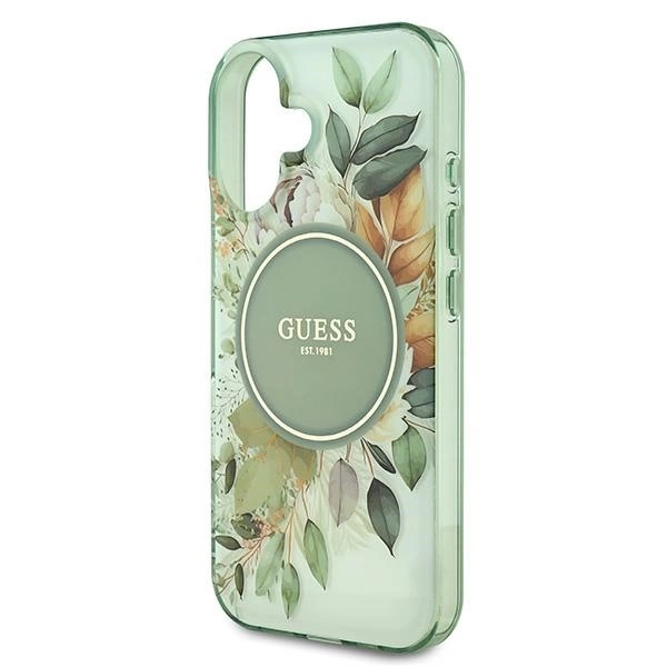 Guess IML Flower & Tonal Circle MagSafe case for iPhone 16 Plus - greeneng