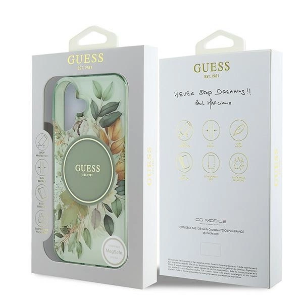 Guess IML Flower & Tonal Circle MagSafe case for iPhone 16 Plus - greeneng