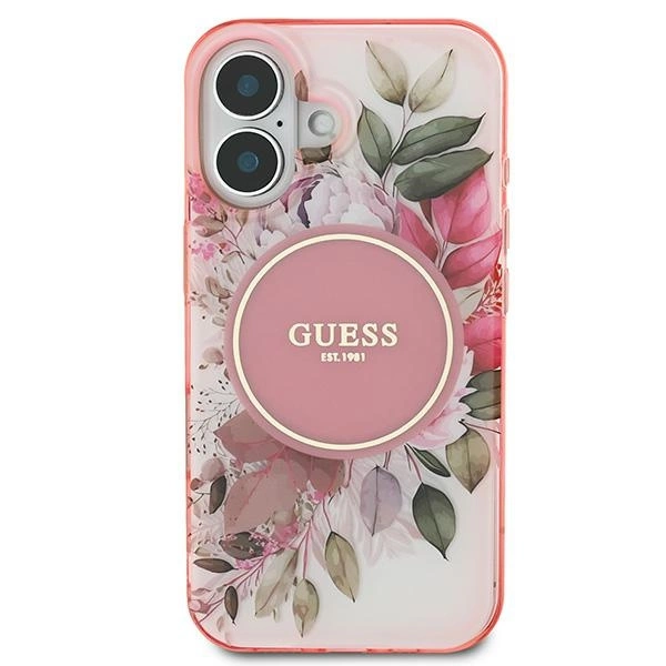 Guess IML Flower & Tonal Circle MagSafe iPhone 16 Plus Case - Pinkeng