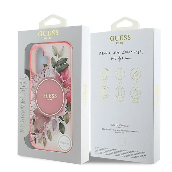 Guess IML Flower & Tonal Circle MagSafe iPhone 16 Plus Case - Pinkeng