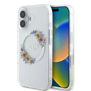Guess IML Flowers Wreath MagSafe iPhone 16 Plus Case - Cleareng