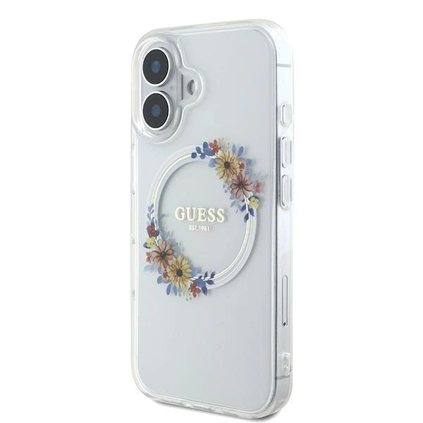Guess IML Flowers Wreath MagSafe iPhone 16 Plus Case - Cleareng