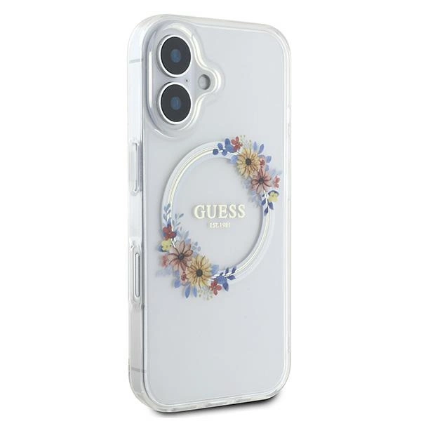 Guess IML Flowers Wreath MagSafe iPhone 16 Plus Case - Cleareng