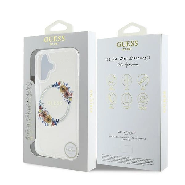 Guess IML Flowers Wreath MagSafe iPhone 16 Plus Case - Cleareng