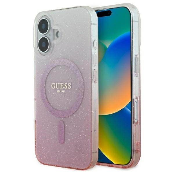 Guess IML Glitter Gradient MagSafe iPhone 16 Plus Case - Pinkeng
