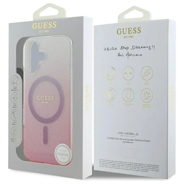 Guess IML Glitter Gradient MagSafe iPhone 16 Plus Case - Pinkeng