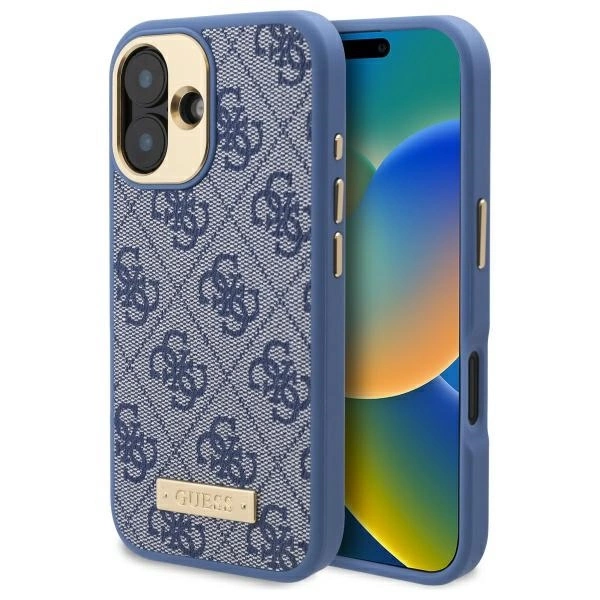 Guess 4G Logo Plate MagSafe Case for iPhone 16 Plus - Blueeng