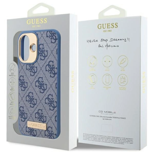 Guess 4G Logo Plate MagSafe Case for iPhone 16 Plus - Blueeng