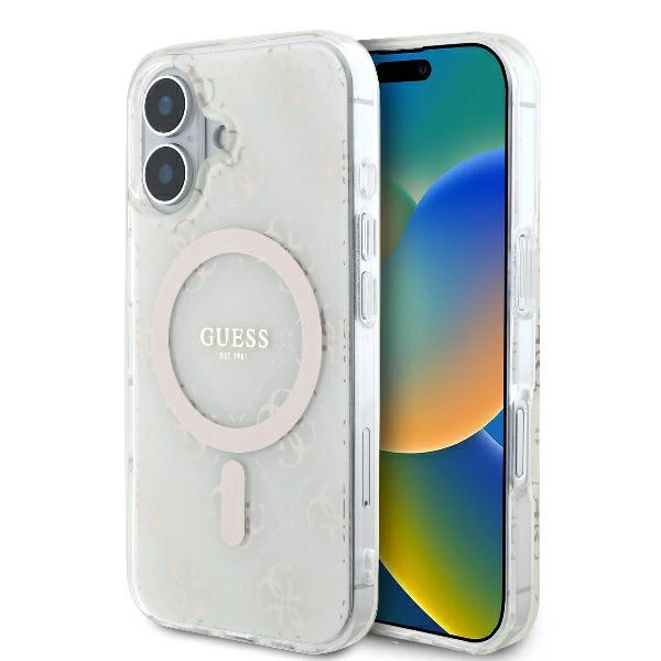 Guess IML 4G Background MagSafe iPhone 16 Case - Whiteeng