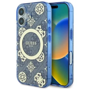 Guess IML Peony On 4G Background MagSafe case for iPhone 16 - blueeng