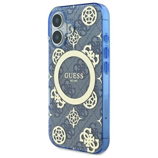 Guess IML Peony On 4G Background MagSafe case for iPhone 16 - blueeng