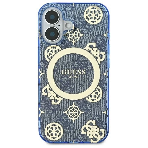 Guess IML Peony On 4G Background MagSafe case for iPhone 16 - blueeng