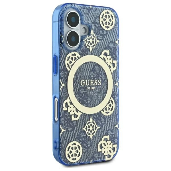 Guess IML Peony On 4G Background MagSafe case for iPhone 16 - blueeng