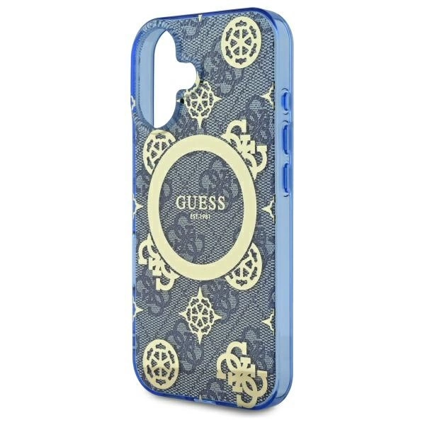 Guess IML Peony On 4G Background MagSafe case for iPhone 16 - blueeng