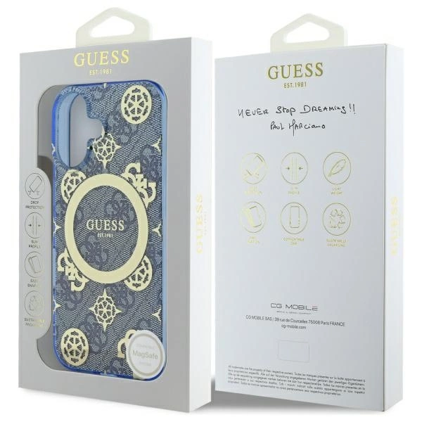 Guess IML Peony On 4G Background MagSafe case for iPhone 16 - blueeng