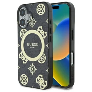Guess IML Peony On 4G Background MagSafe case for iPhone 16 - blackeng