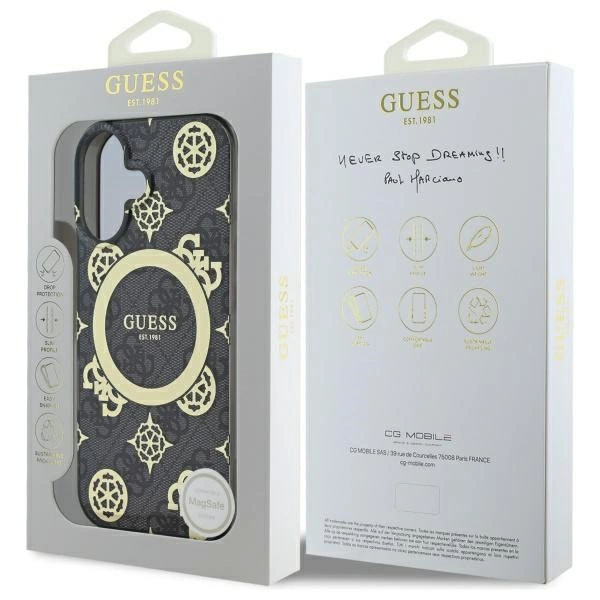 Guess IML Peony On 4G Background MagSafe case for iPhone 16 - blackeng